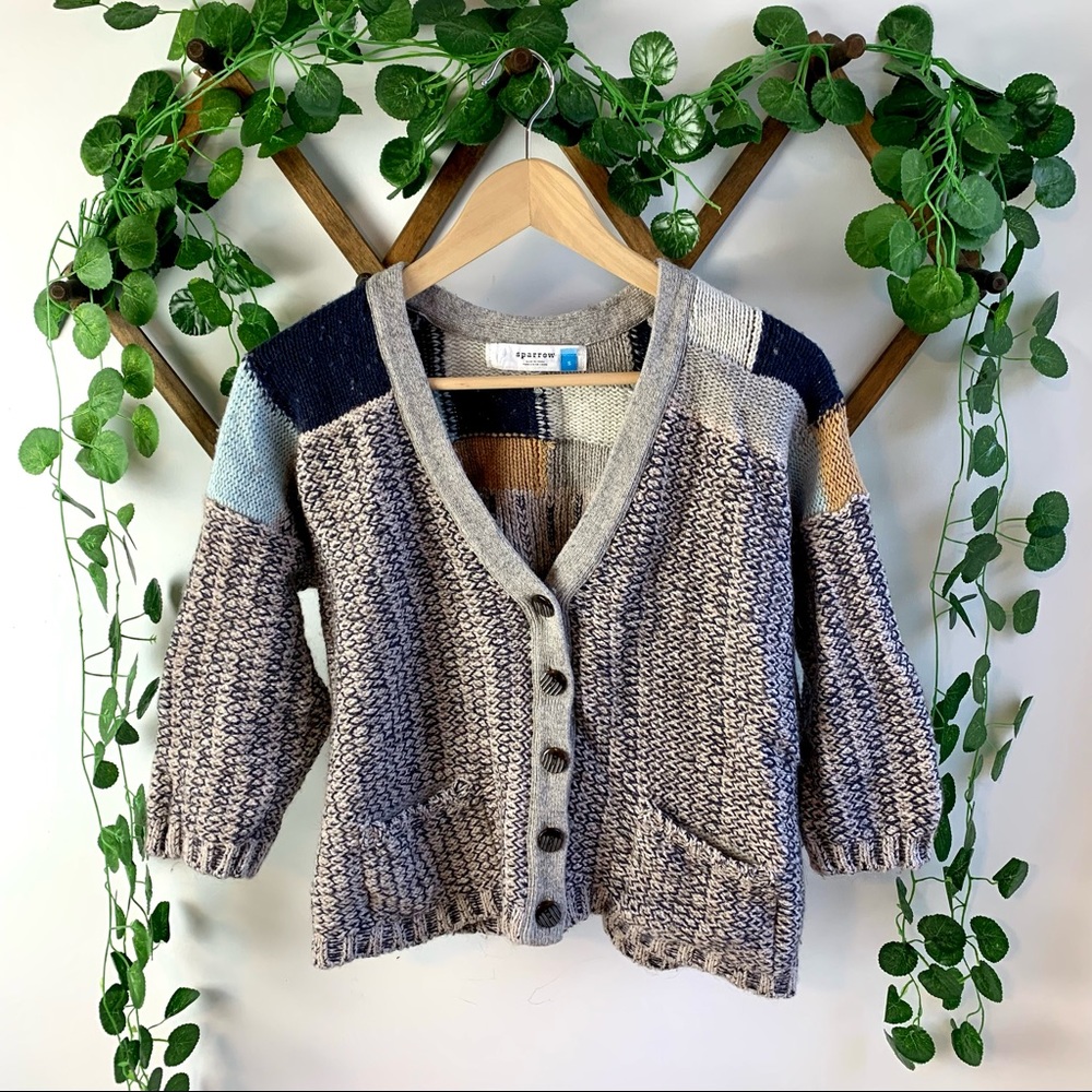 Anthropologie Sparrow Risa Patchwork Knit Wool Blend Grandpa Cardigan Size S